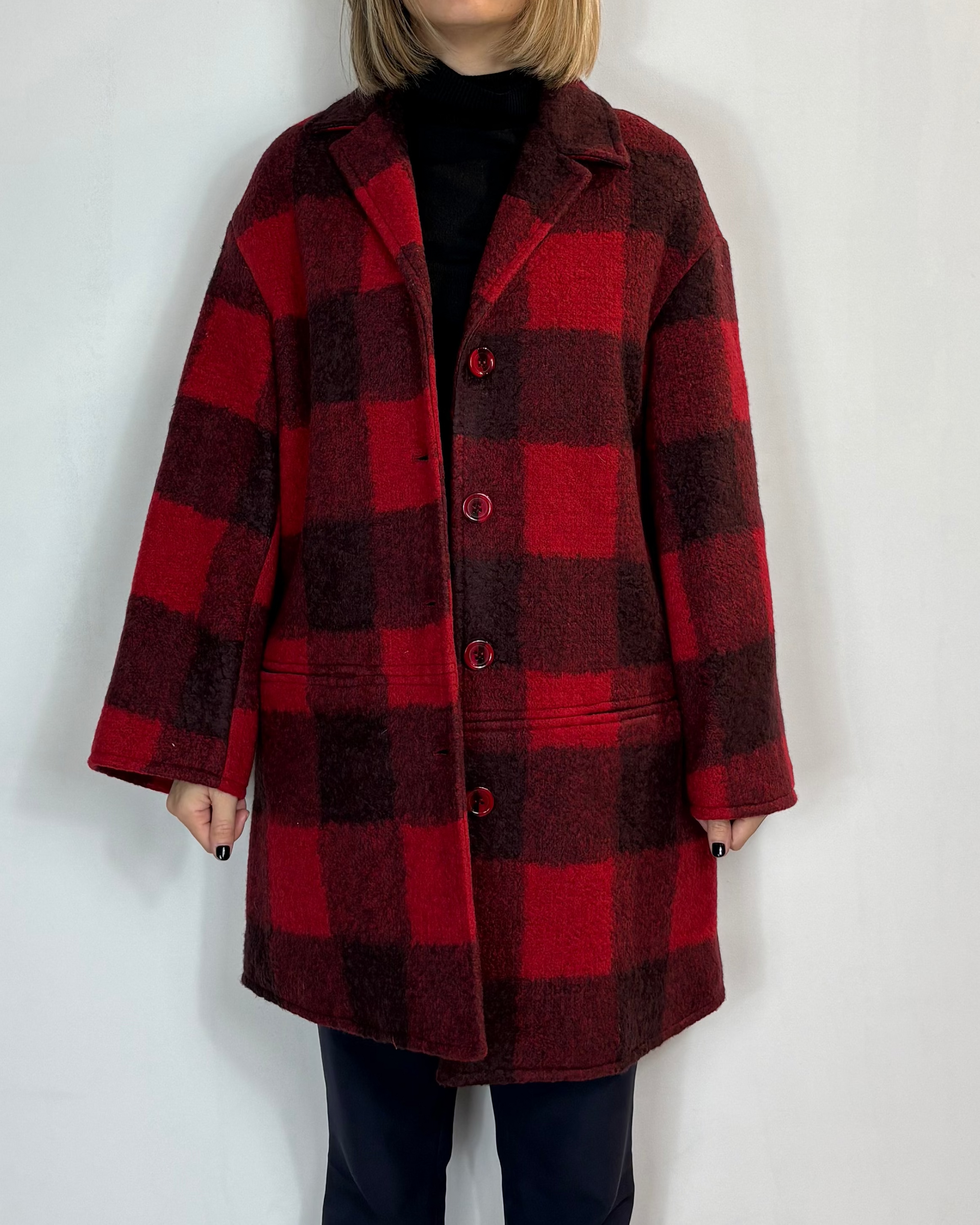 Cappotto Quadri Rosso Moove Outlet