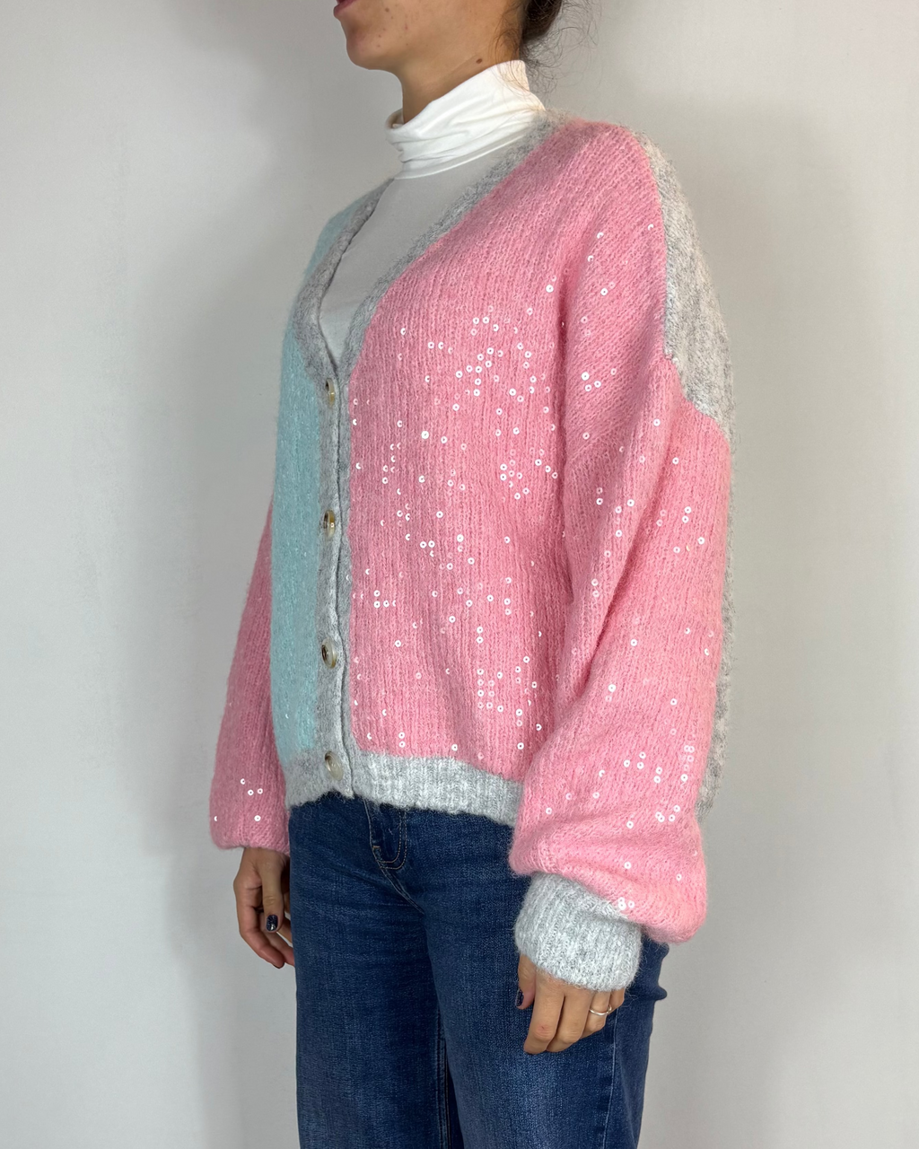 Cardigan Multicolor Pailettes Deep Pink