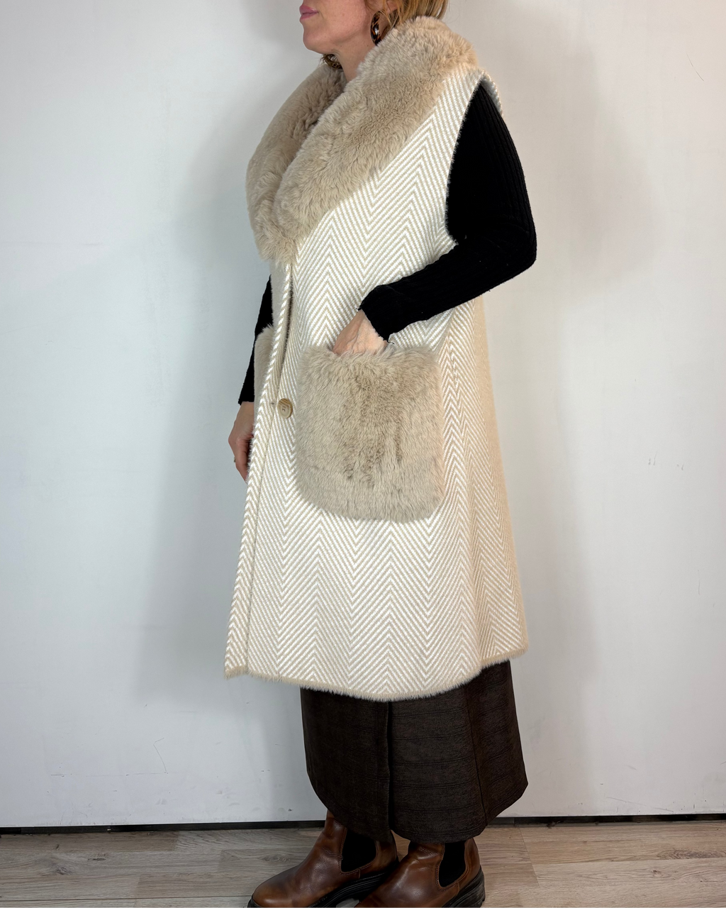 Gilet Ecopelliccia Tasche Deep Pink