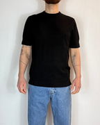 Maglia Mezza Manica Paricollo Dritta Nero Over-D