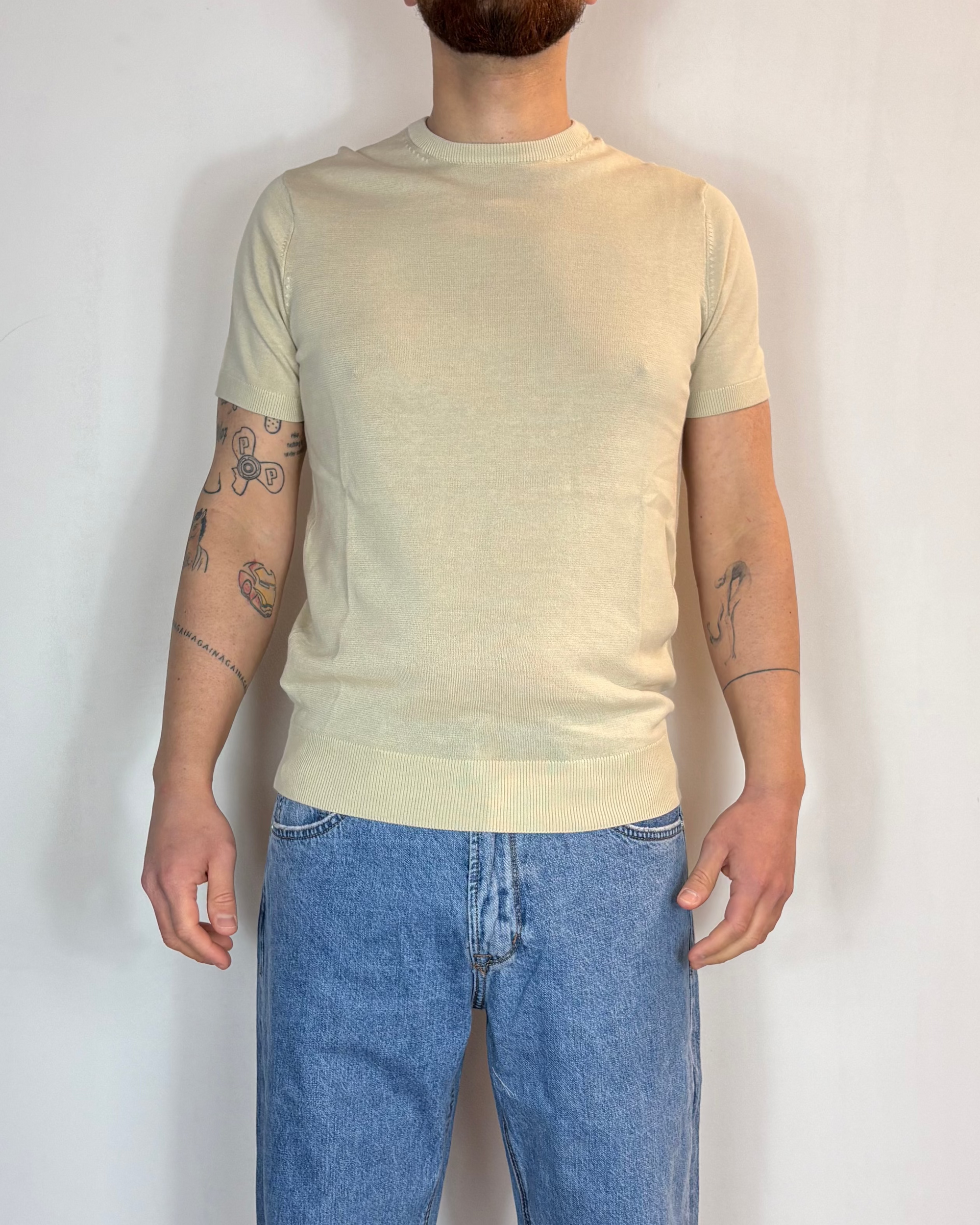 Maglia Mezza Manica Paricollo Beige Over-D