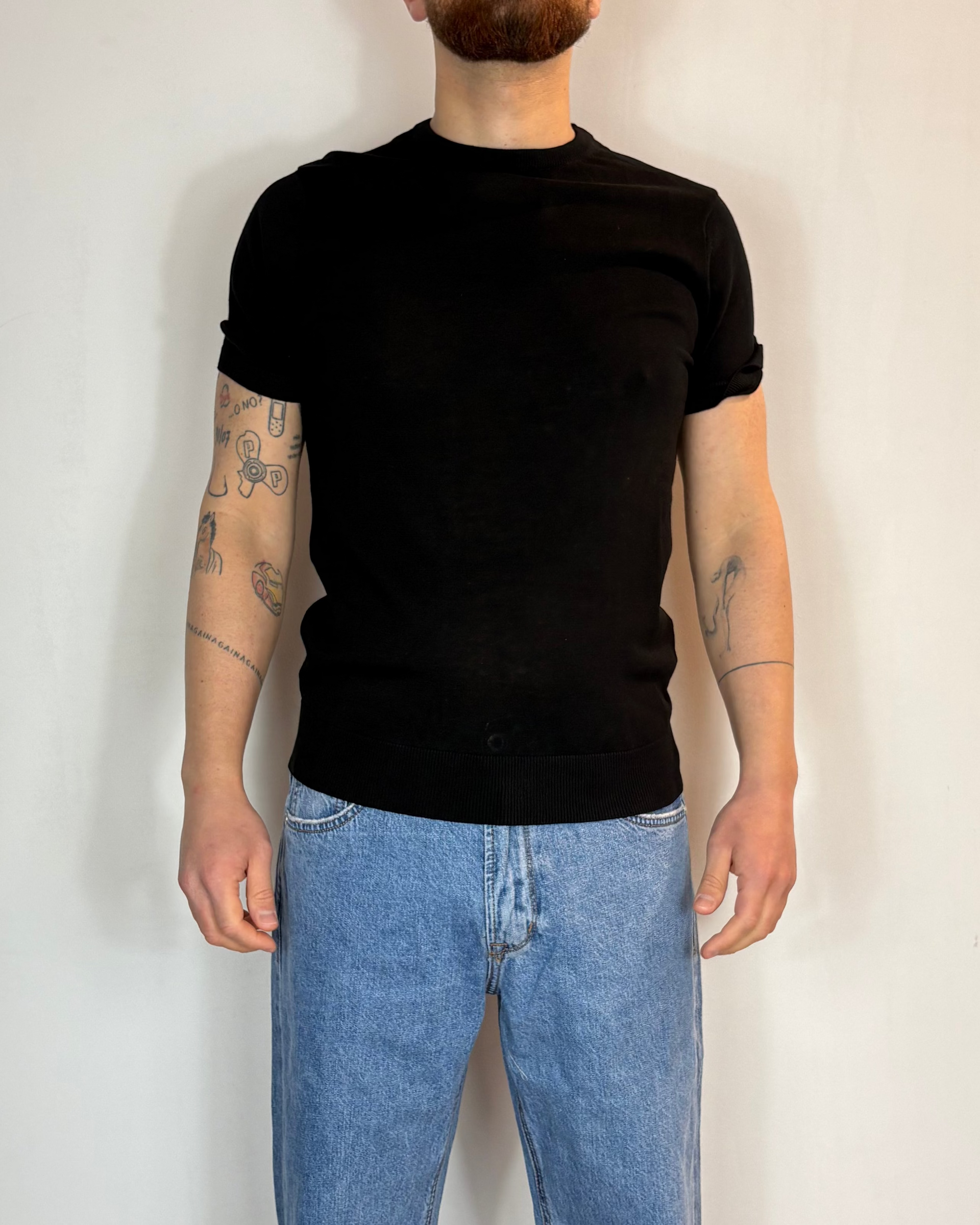 Maglia Mezza Manica Paricollo Nero Over-D