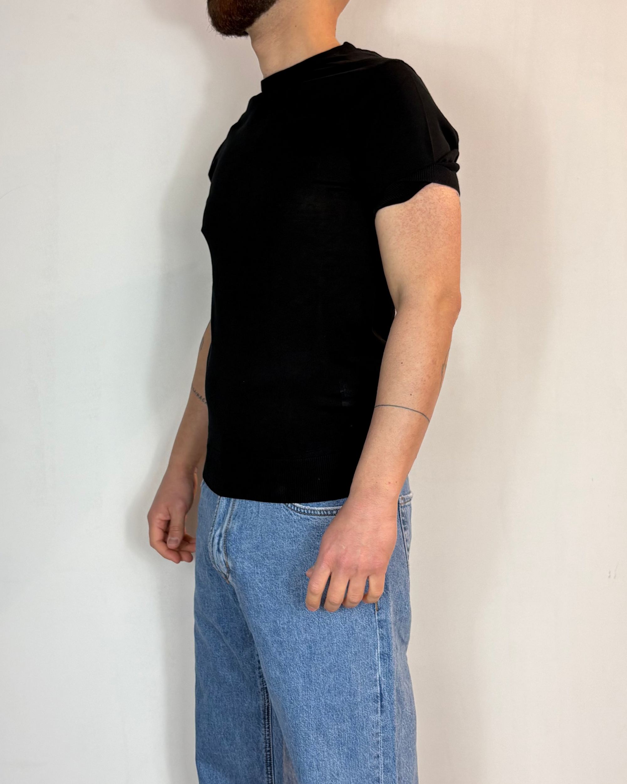 Maglia Mezza Manica Paricollo Nero Over-D