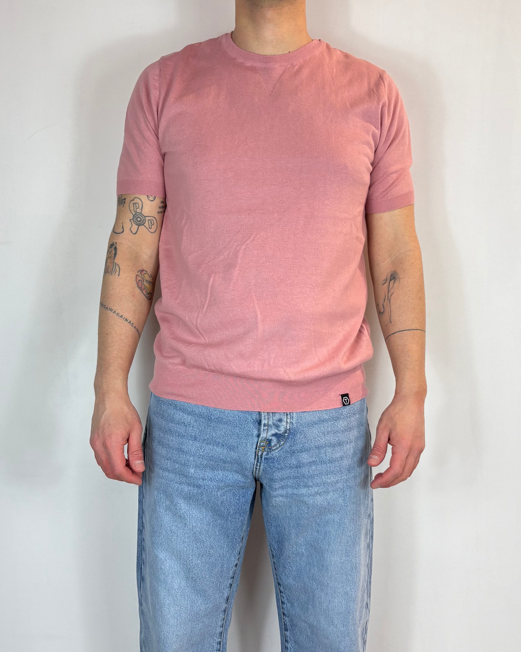 Maglia Mezza Manica Paricollo Triangolo Rosa Antico Telamira