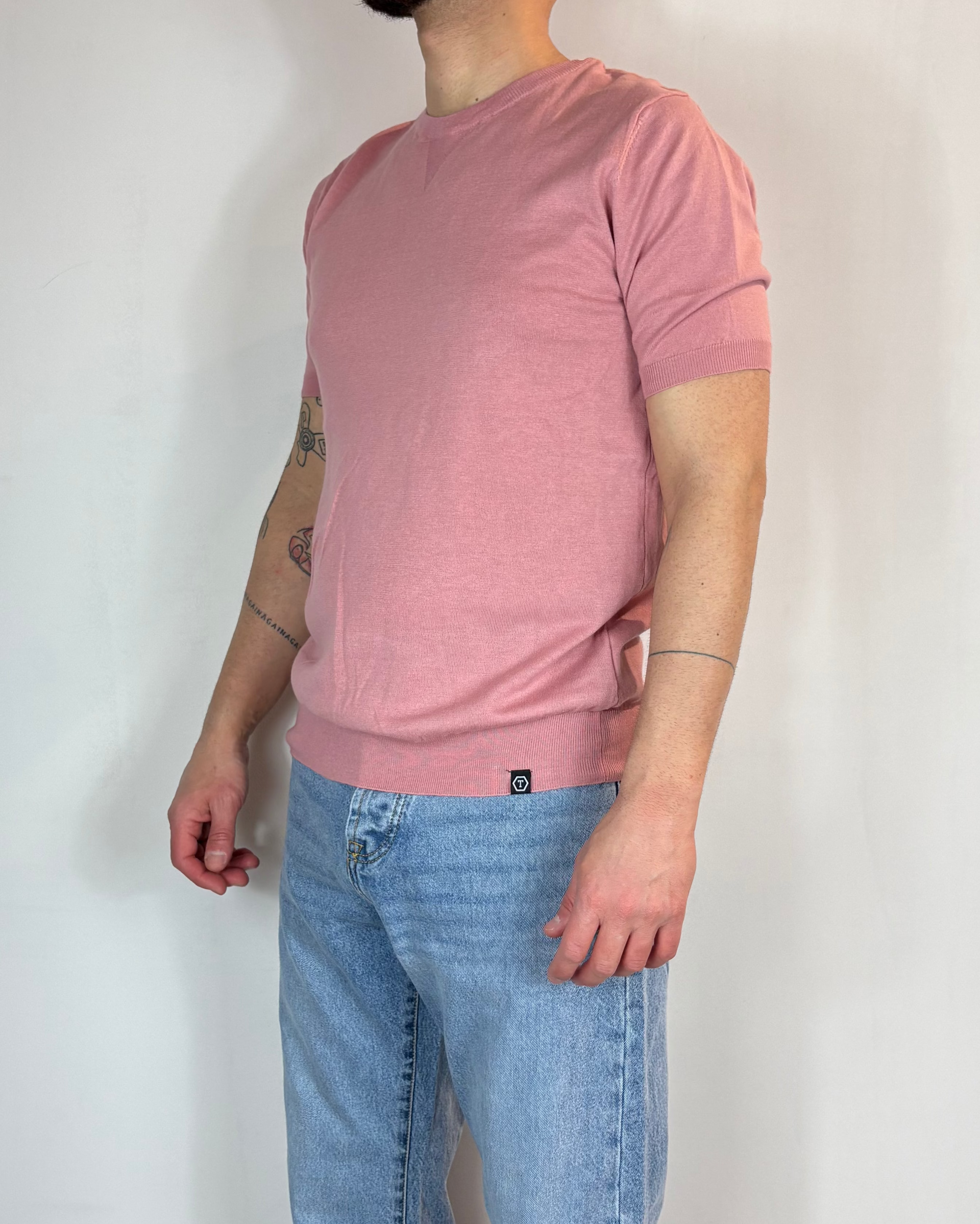 Maglia Mezza Manica Paricollo Triangolo Rosa Antico Telamira