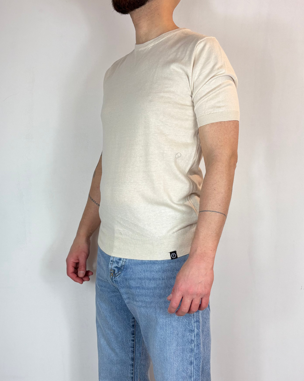 Maglia Mezza Manica Paricollo Triangolo Beige Telamira