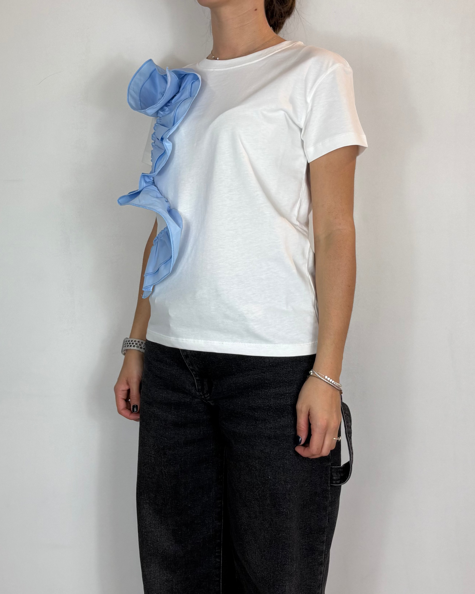 T-shirt Applicazione Rouche Azzurro Olivia Grey