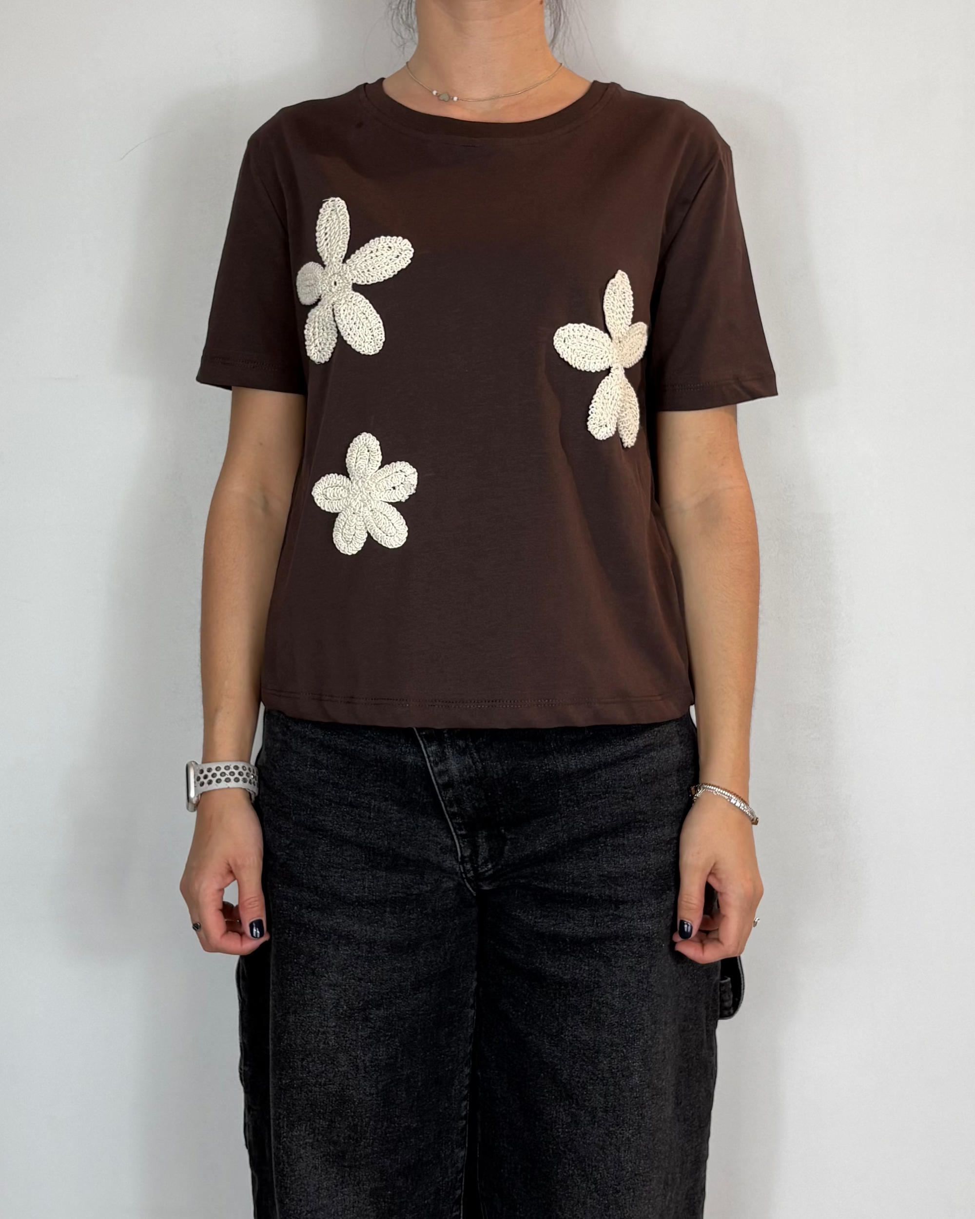 T-shirt Applicazione Fiori Moro Olivia Grey