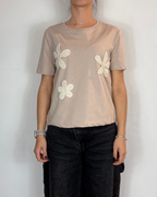 T-shirt Applicazione Fiori Sabbia Olivia Grey