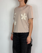 T-shirt Applicazione Fiori Sabbia Olivia Grey