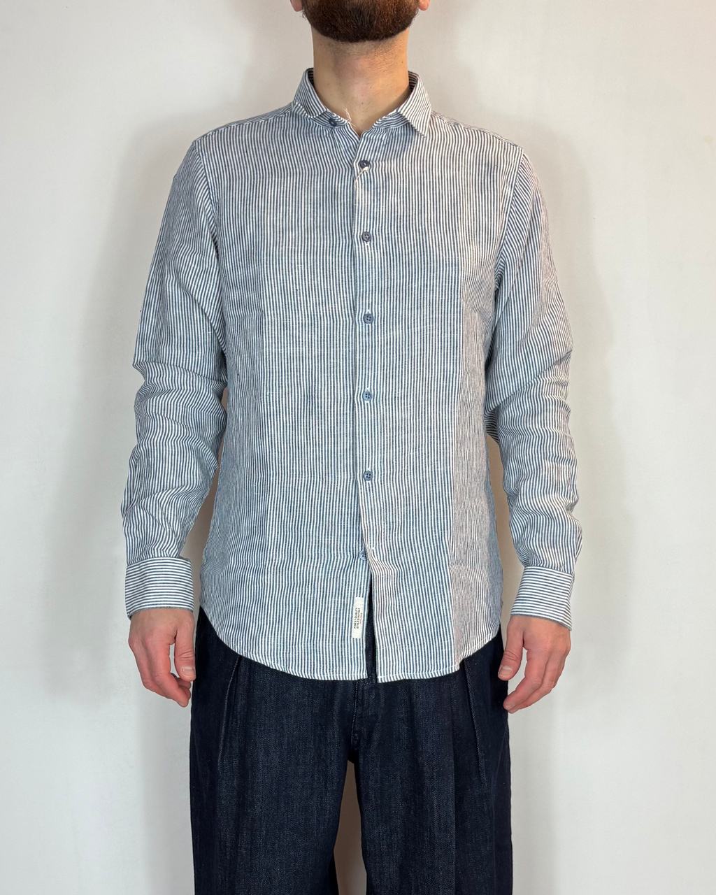 Camicia Riga Blu Lino Gianni Lupo