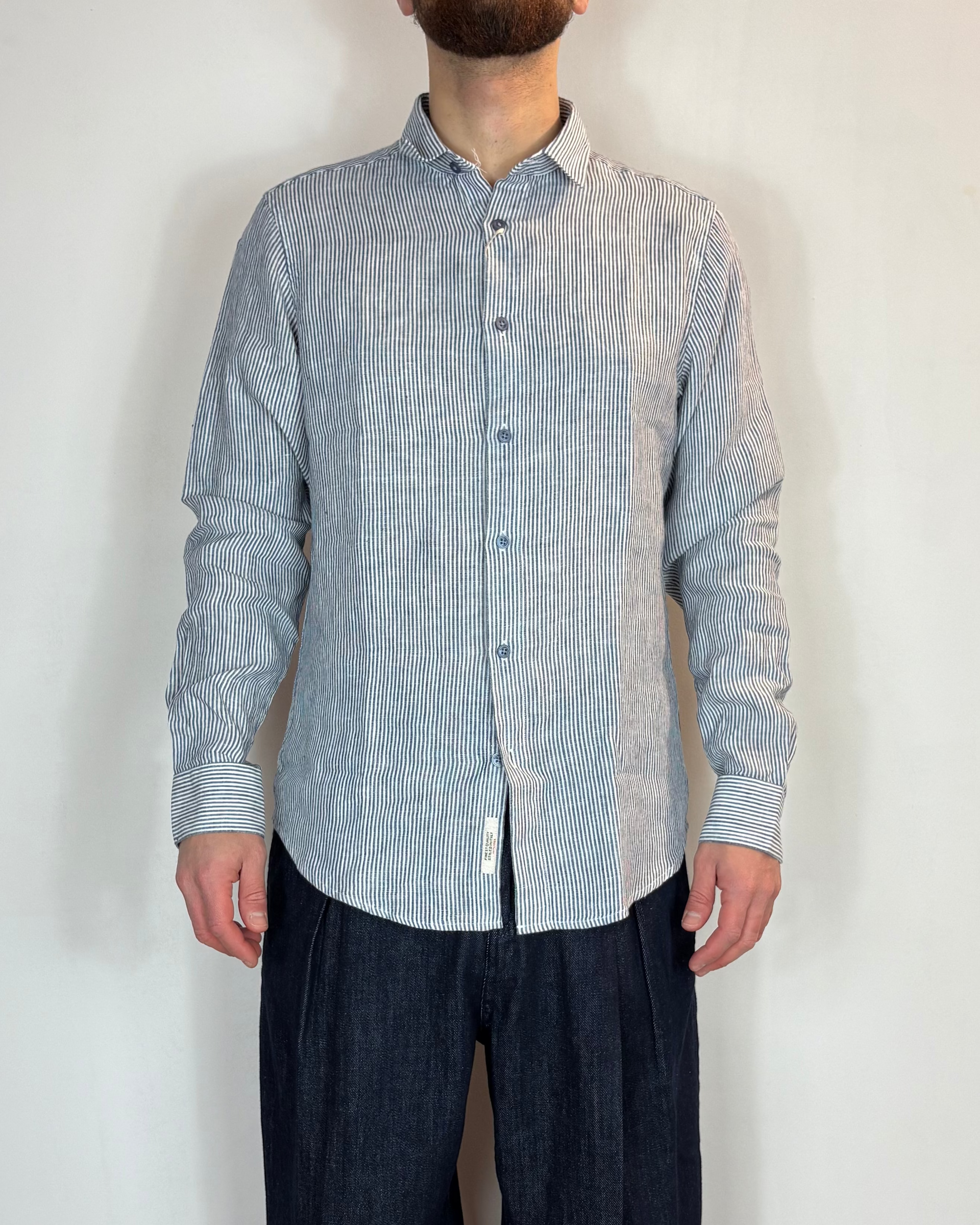 Camicia Riga Blu Lino Gianni Lupo