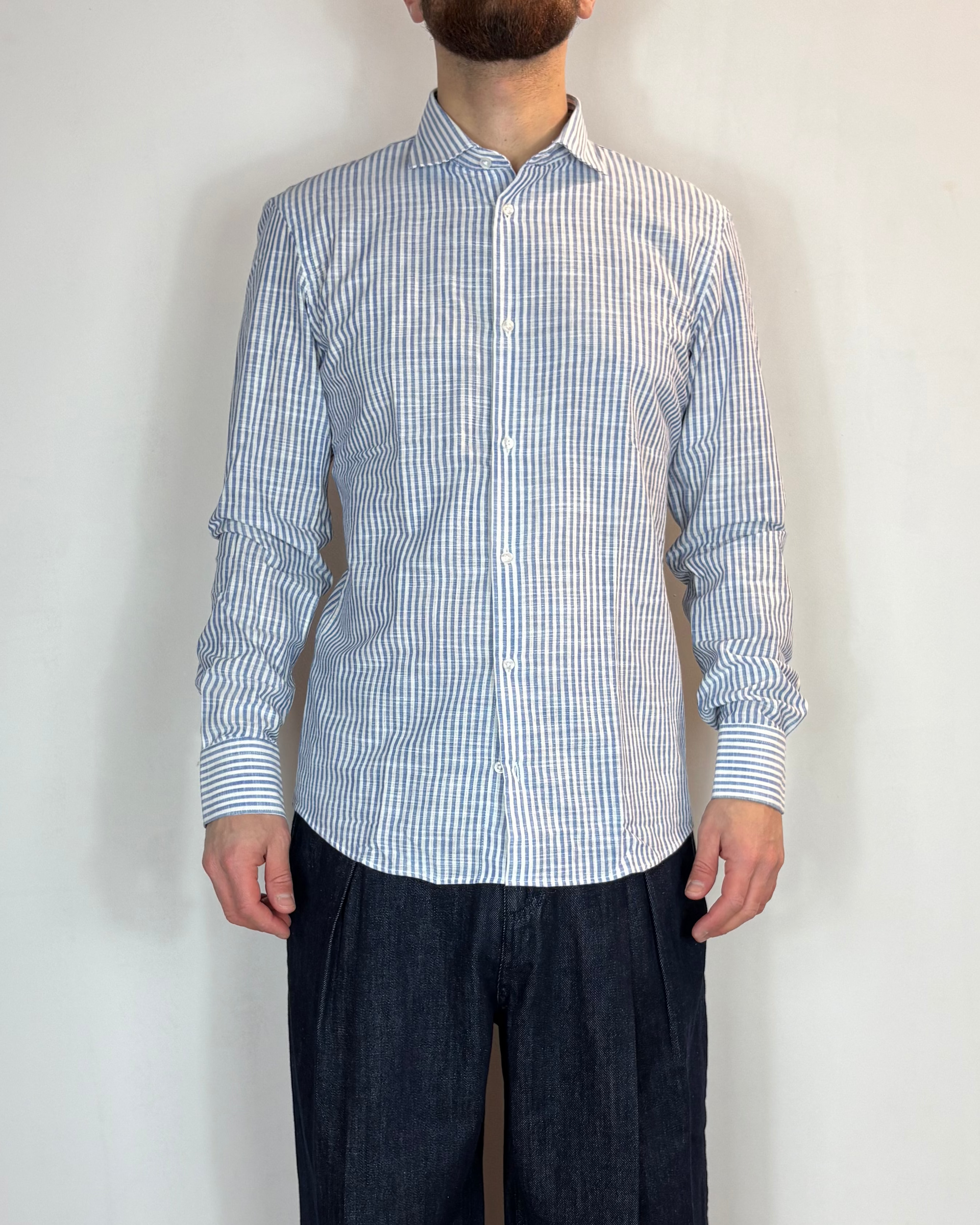 Camicia Riga Blu Lino Telamira