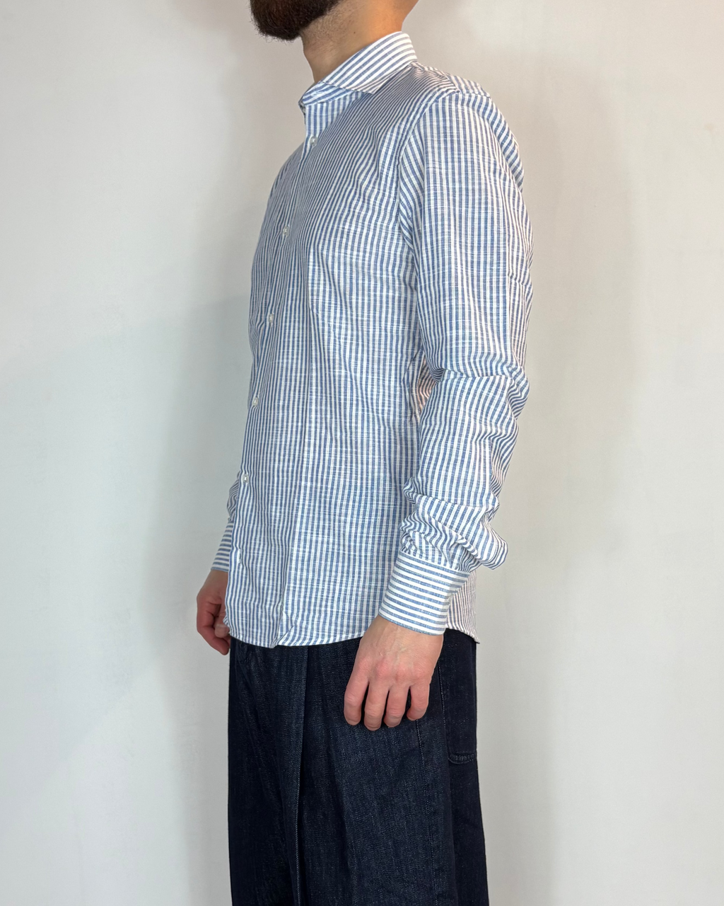 Camicia Riga Blu Lino Telamira