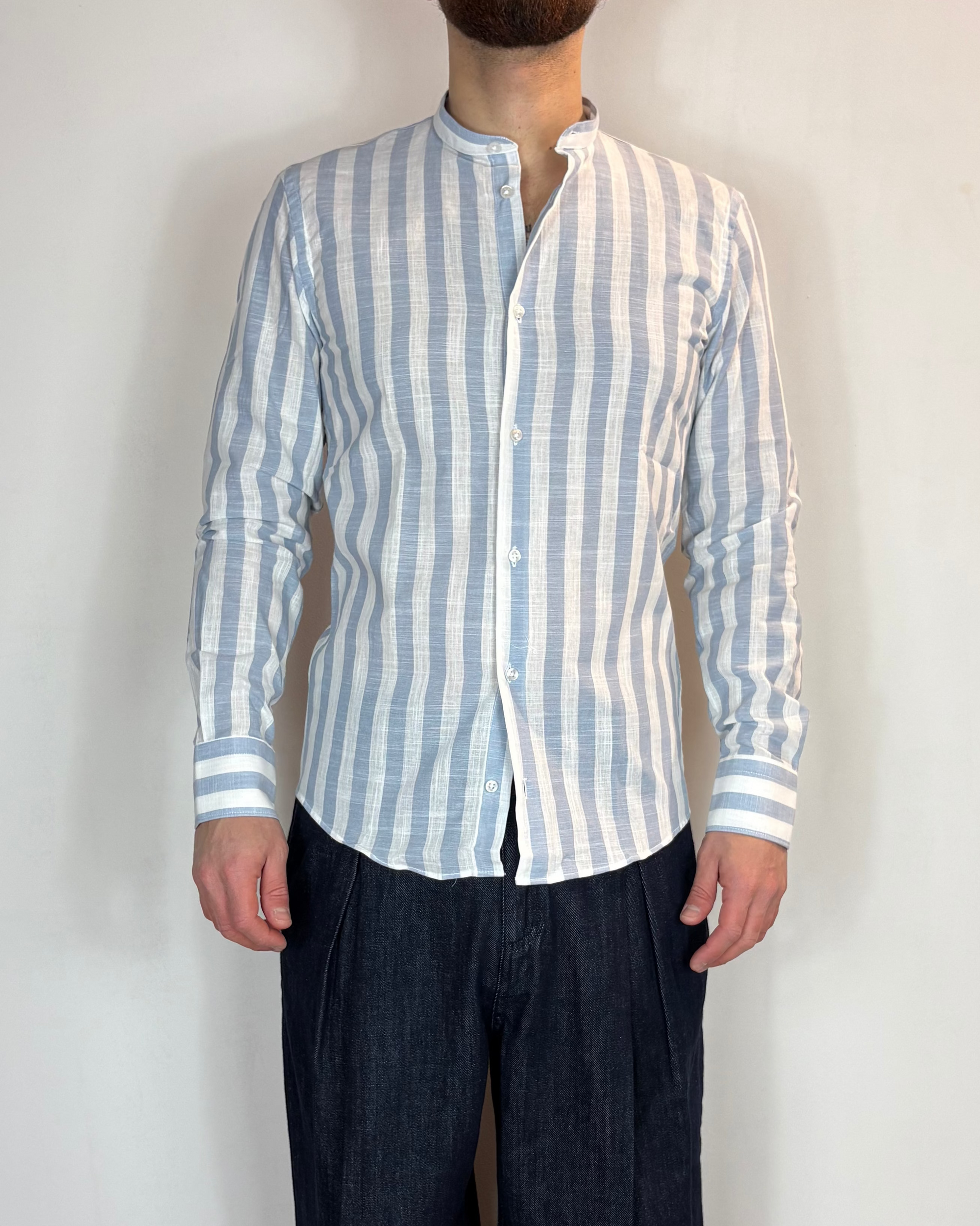 Camicia Korean Riga Blu Lino Telamira
