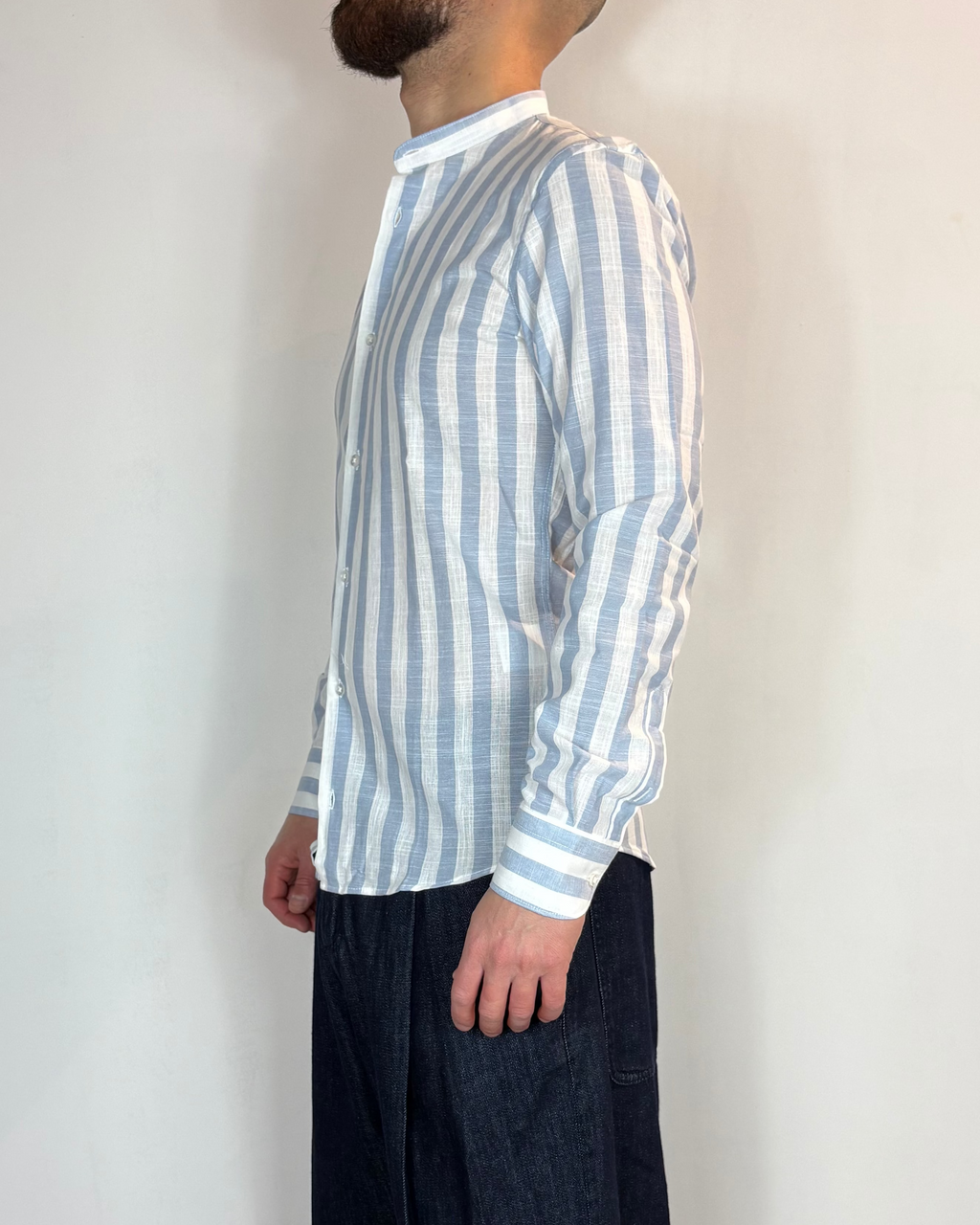 Camicia Korean Riga Blu Lino Telamira