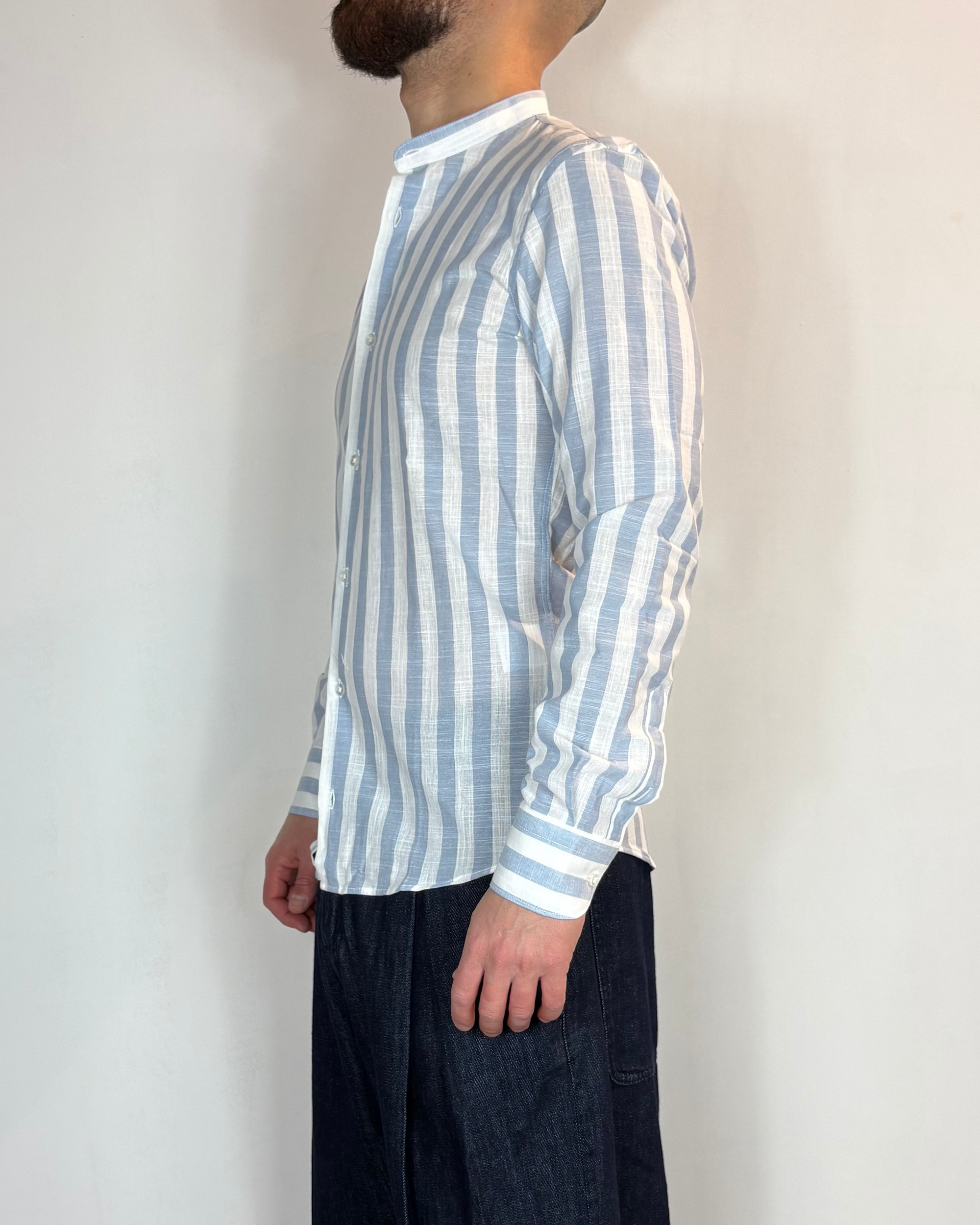 Camicia Korean Riga Blu Lino Telamira