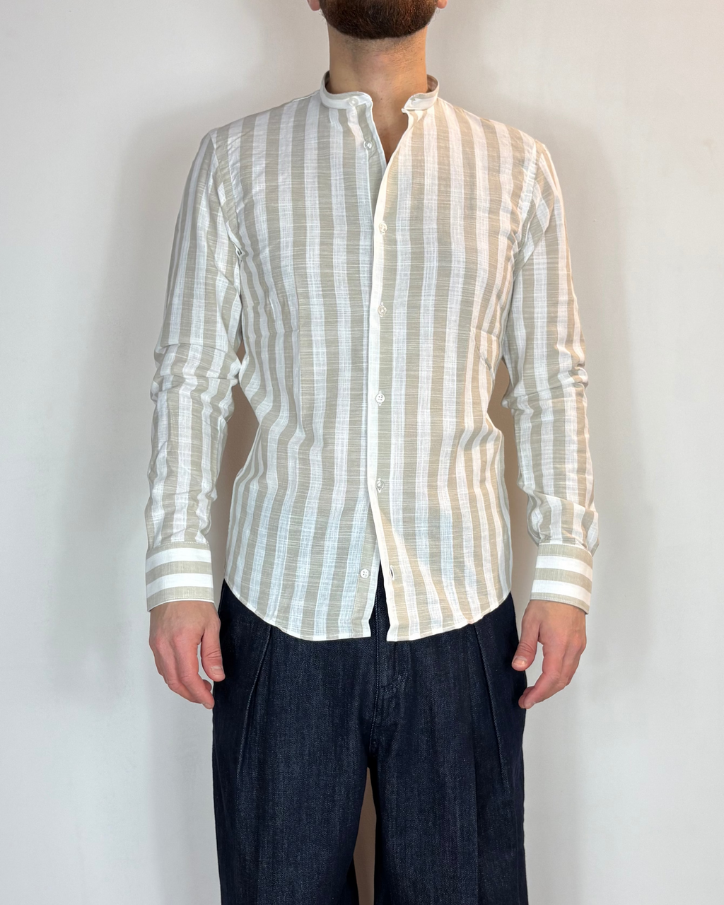 Camicia Korean Riga Beige Lino Telamira