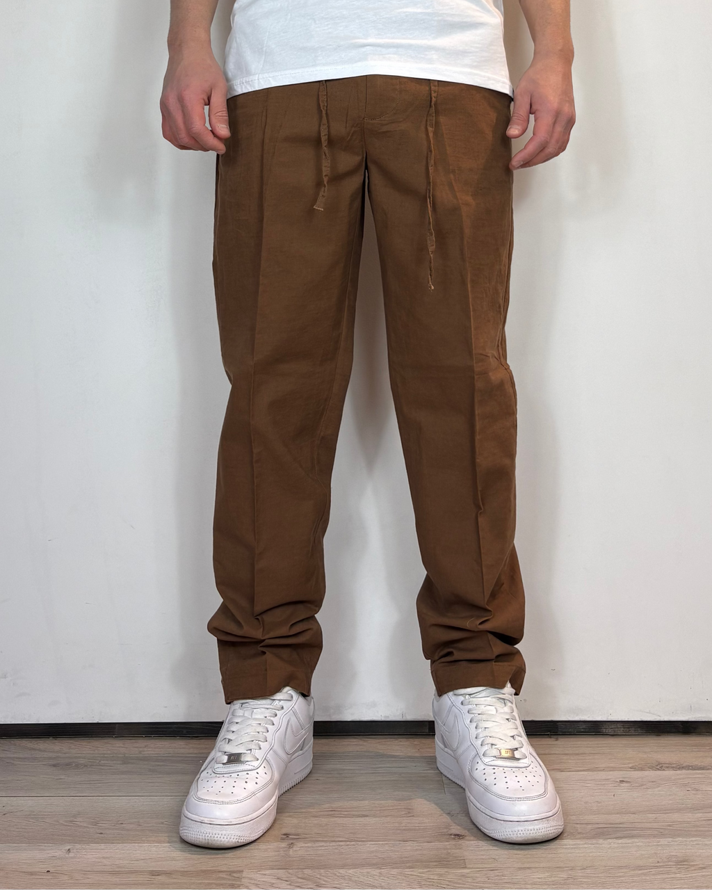 Pantalone Lino Coulisse Marrone Telamira