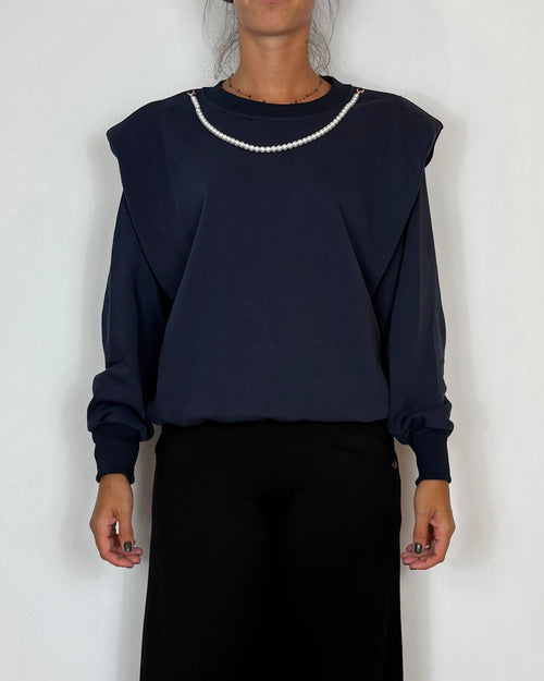 Felpa Spalline Blu Olivia Grey