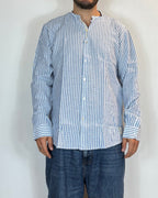 Camicia Korean Lino Riga Blu Over-D