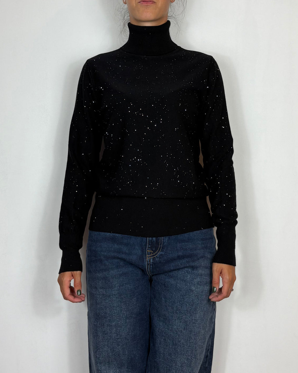 Maglia Collo Alto Lurex Nero Met