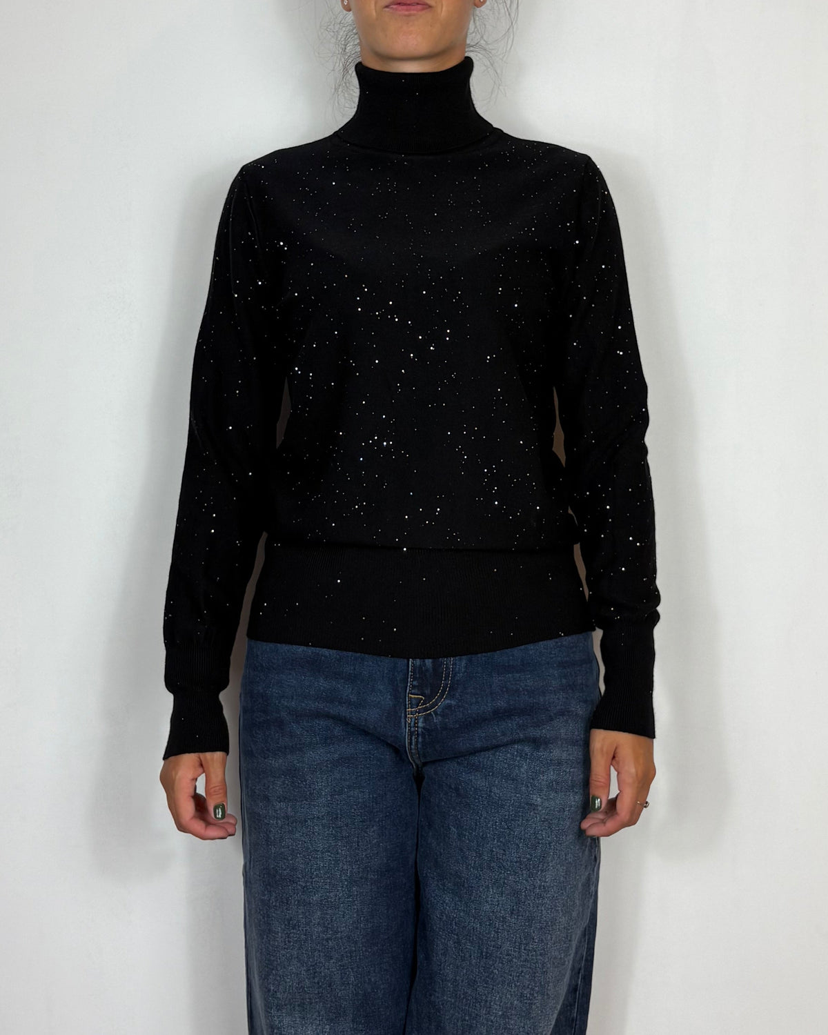 Maglia Collo Alto Lurex Nero Met