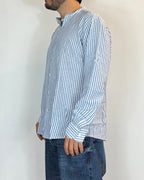 Camicia Korean Lino Riga Blu Over-D