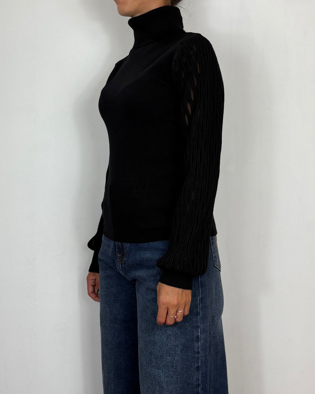 Maglia Dolcevita Lavorata Nero Met