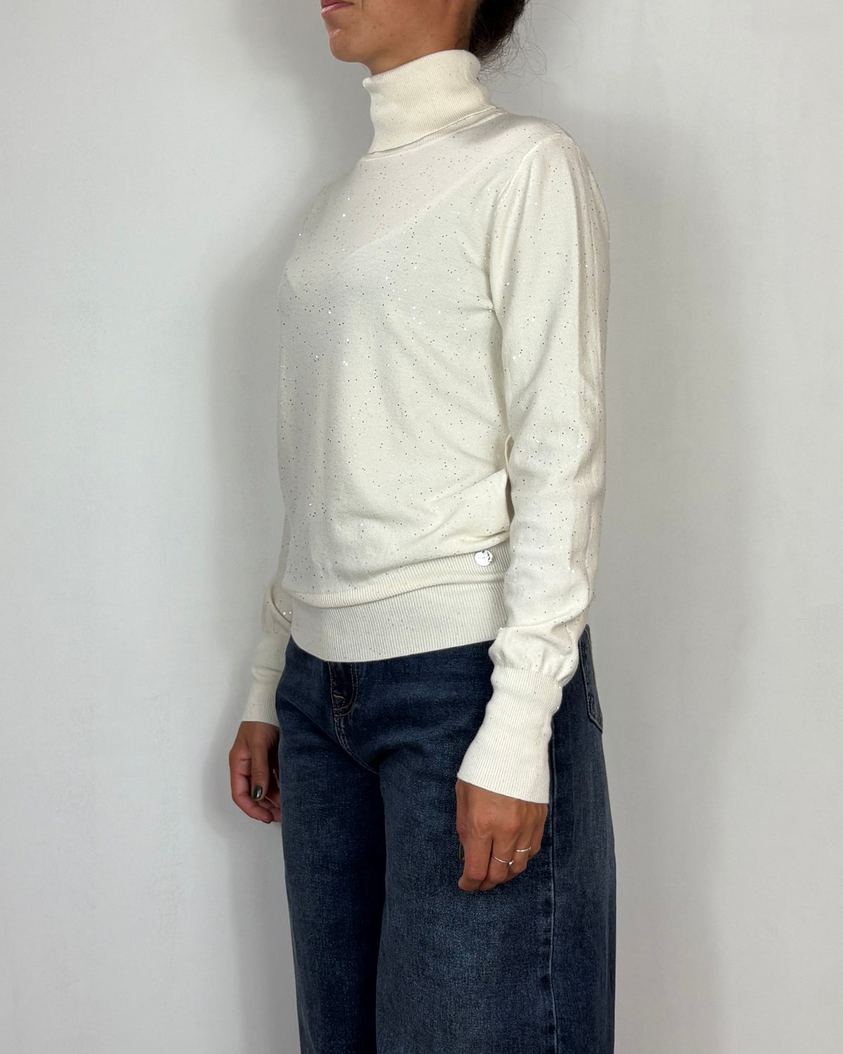 Maglia Collo Alto Lurex Panna Met