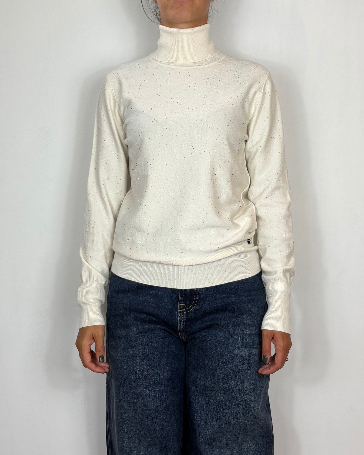 Maglia Collo Alto Lurex Panna Met