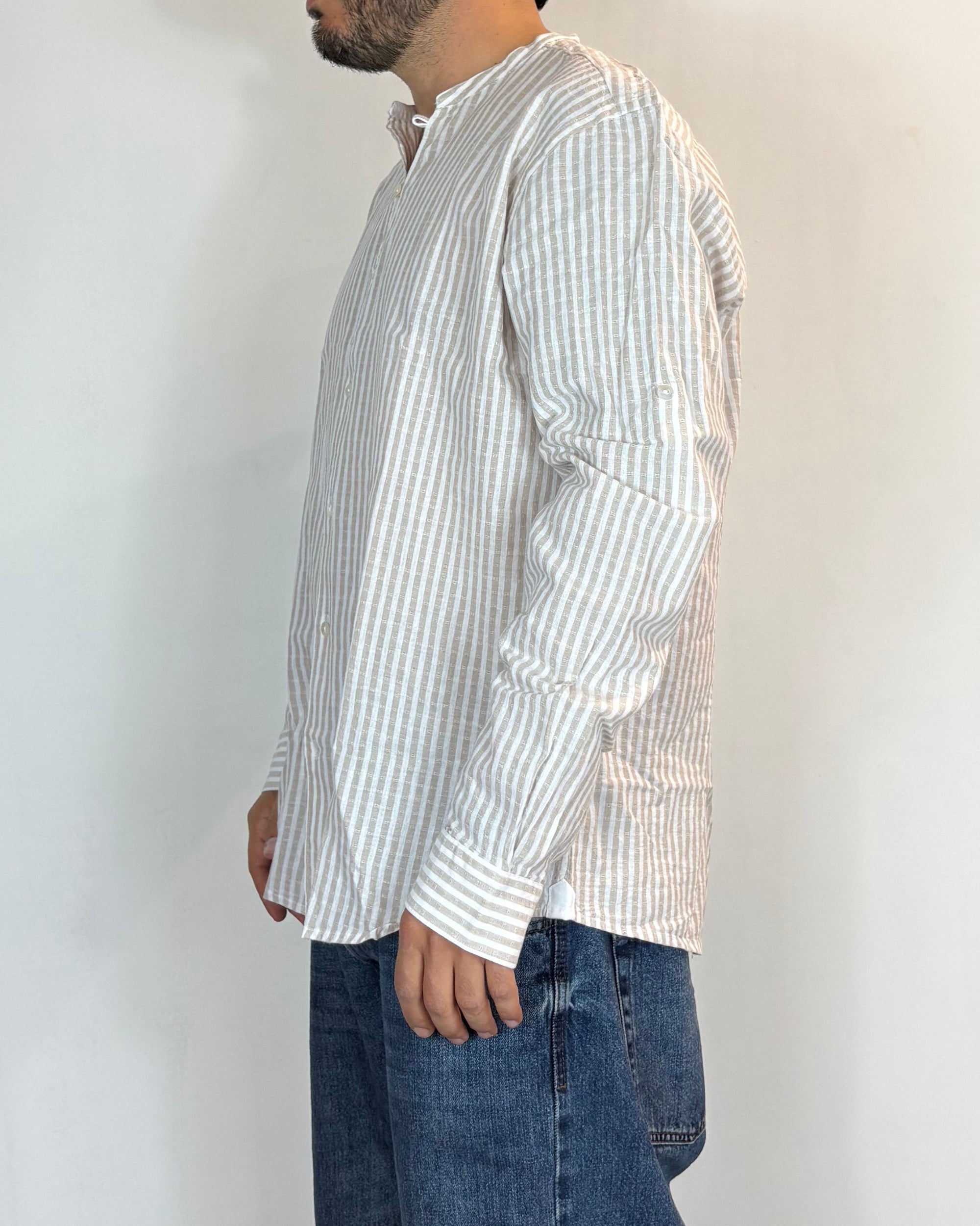 Camicia Korean Lino Riga Beige Over-D
