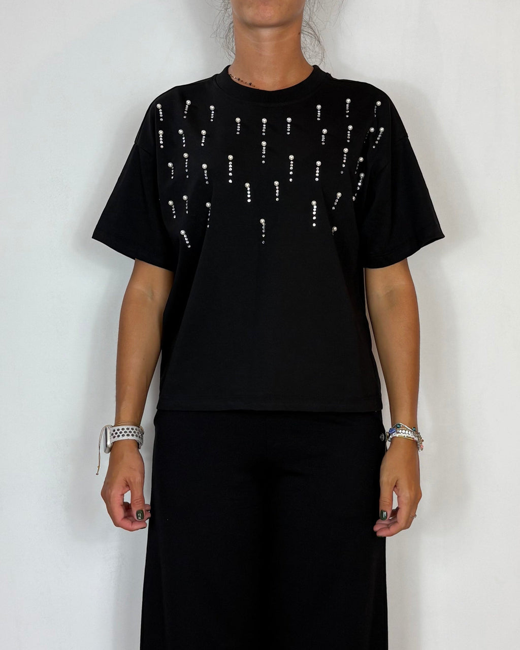 T-Shirt Applicazioni Nero Olivia Grey