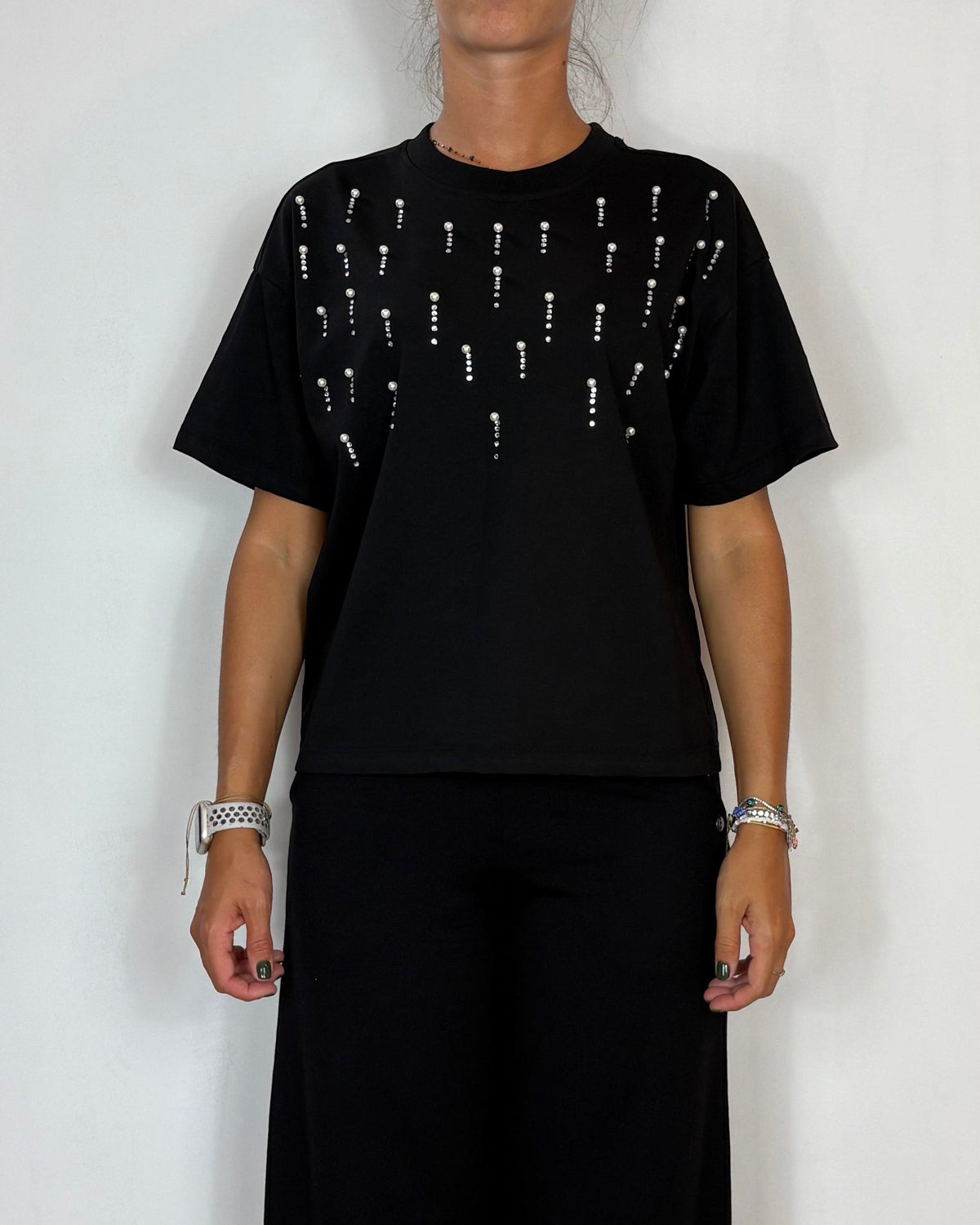T-Shirt Applicazioni Nero Olivia Grey