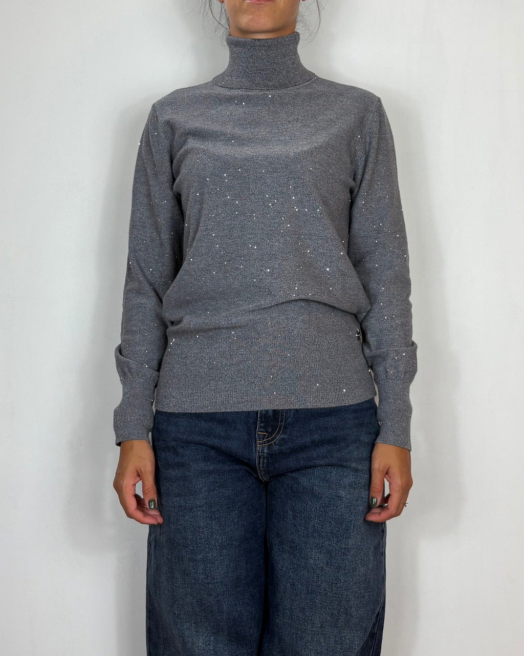 Maglia Collo Alto Lurex Grigio Met