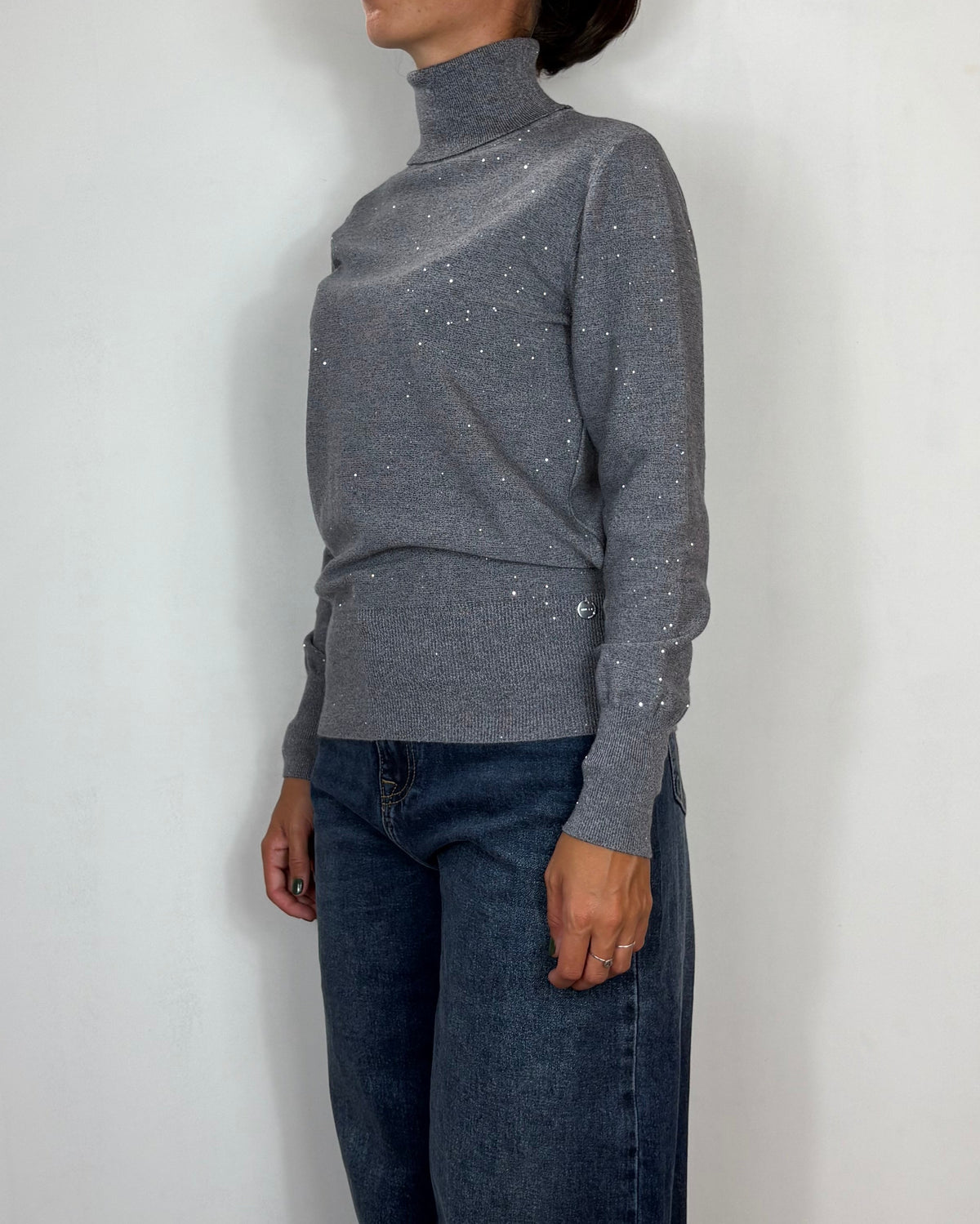 Maglia Collo Alto Lurex Grigio Met