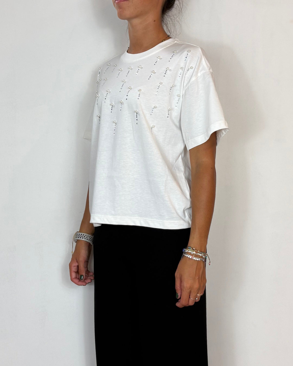 T-Shirt Applicazioni Panna Olivia Grey