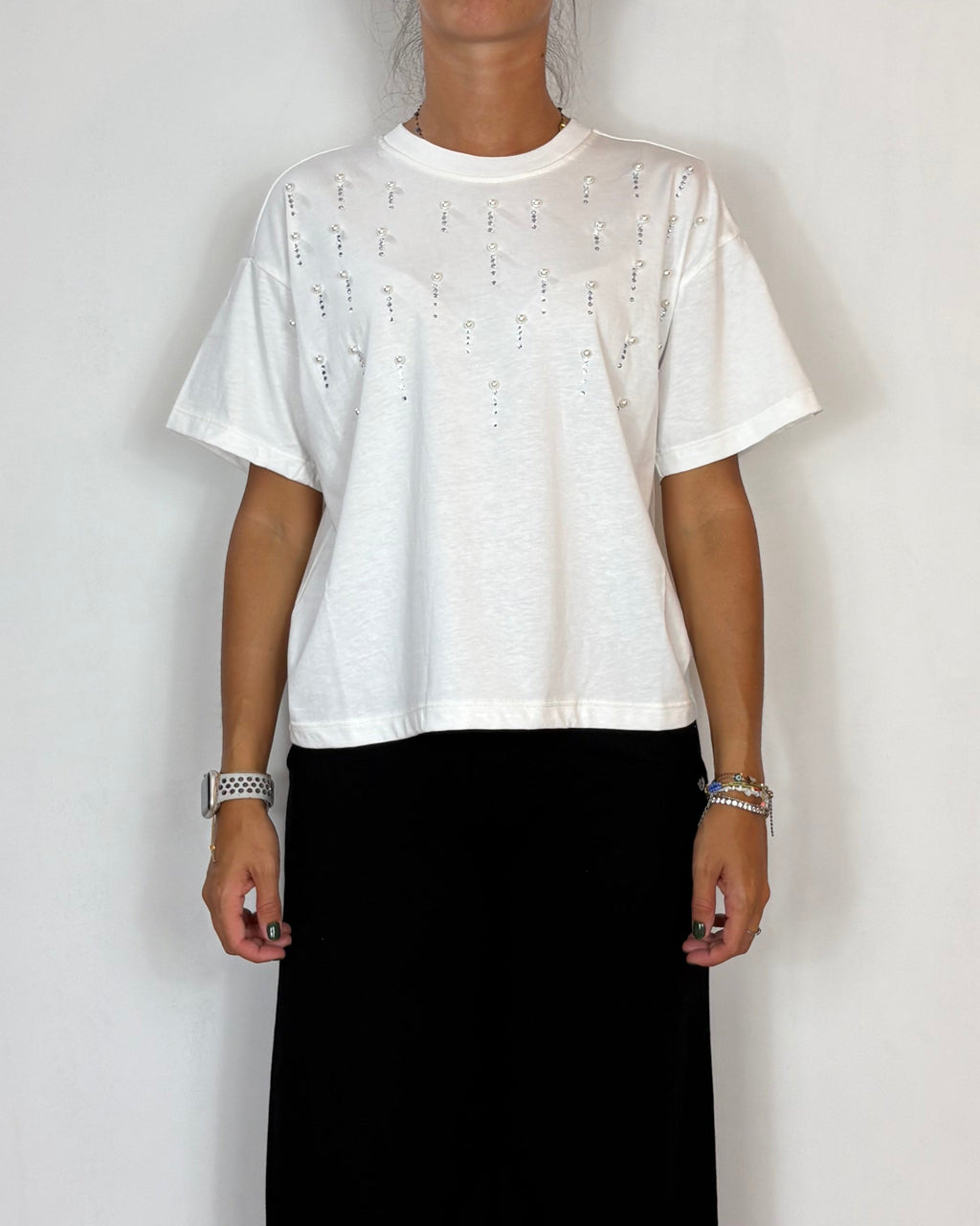 T-Shirt Applicazioni Panna Olivia Grey