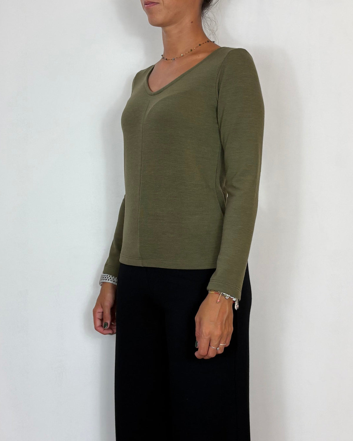 Maglia Scollo V Khaki Olivia Grey