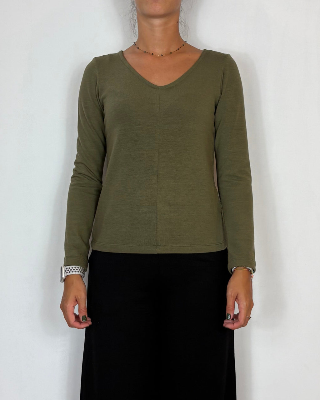Maglia Scollo V Khaki Olivia Grey