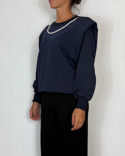 Felpa Spalline Blu Olivia Grey