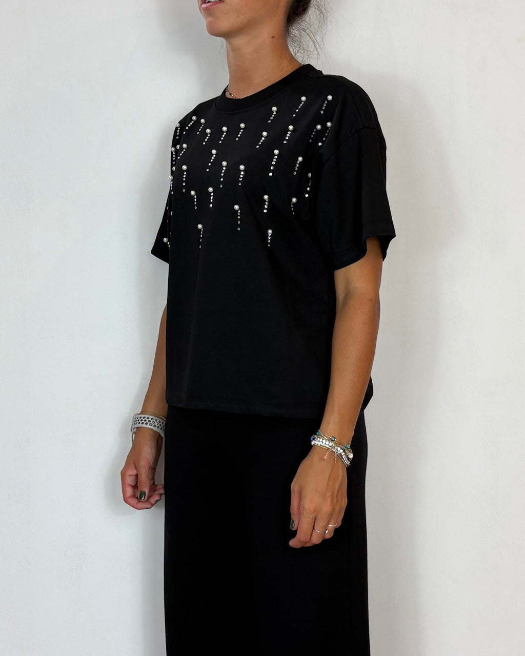 T-Shirt Applicazioni Nero Olivia Grey