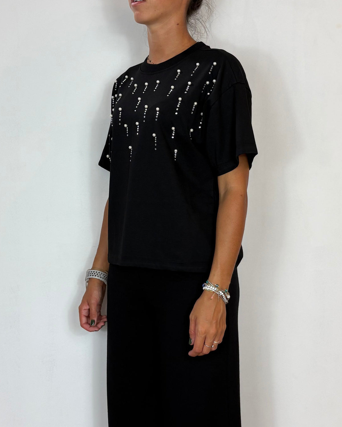 T-Shirt Applicazioni Nero Olivia Grey