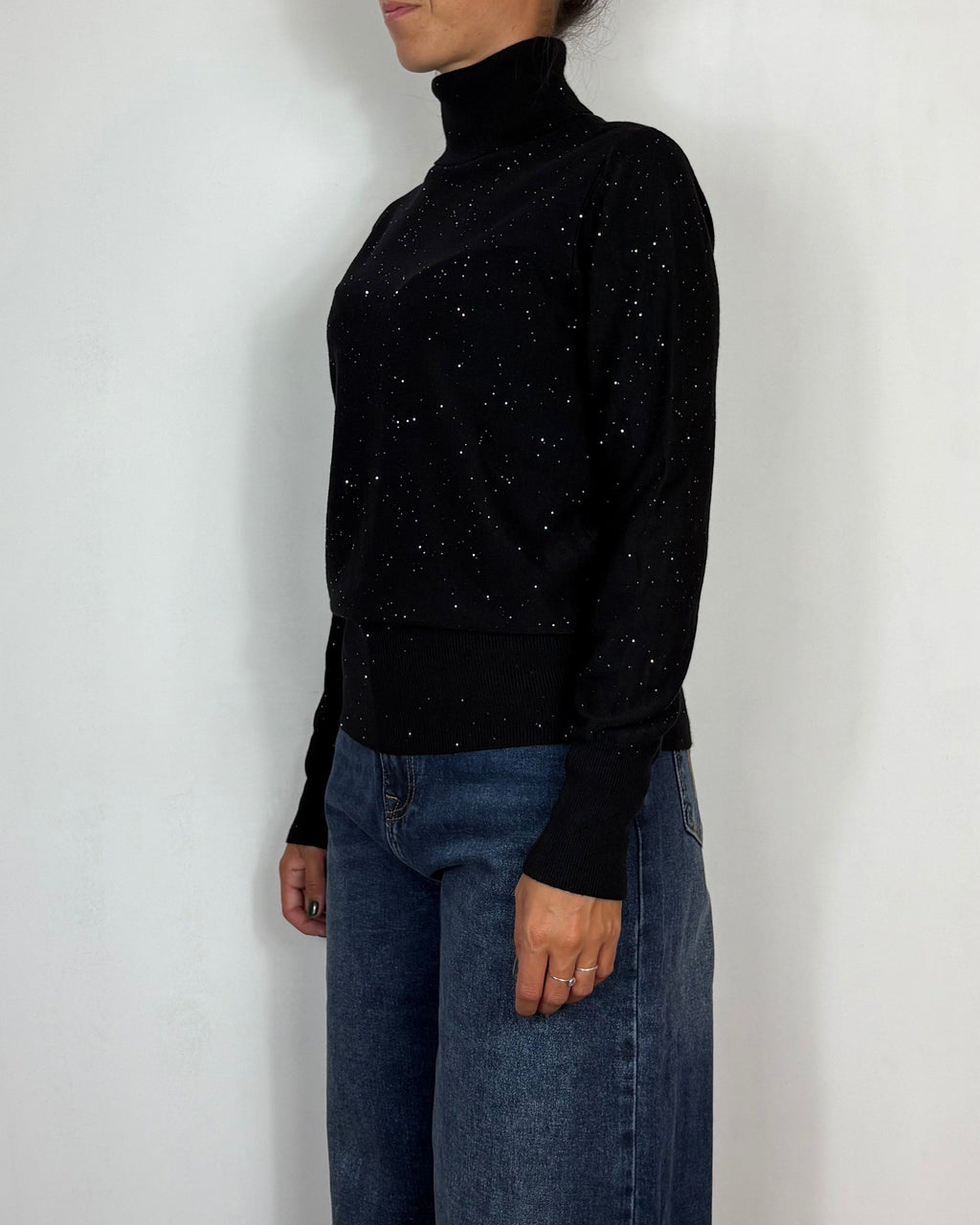 Maglia Collo Alto Lurex Nero Met