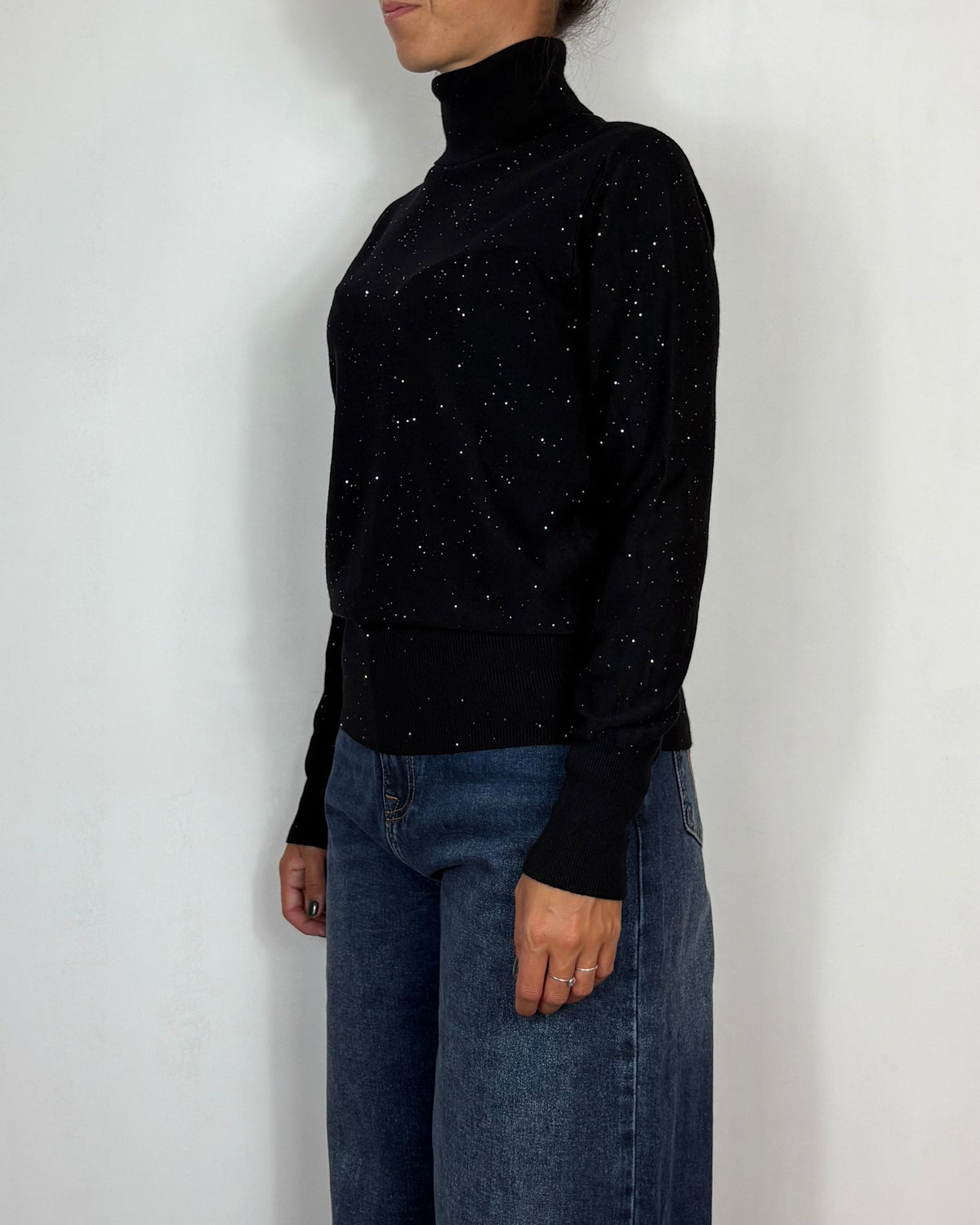 Maglia Collo Alto Lurex Nero Met