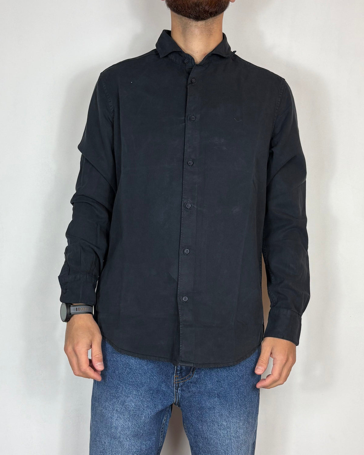 Camicia Cotone Tencel Blu Boston